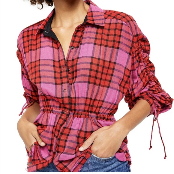 Free People Tops - FREE PEOPLE Plaid Shirt Multicolor SIZE S NWT